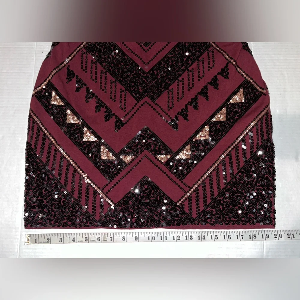 Express Burgundy and Black Sequin Dress - Picture 9 of 13
